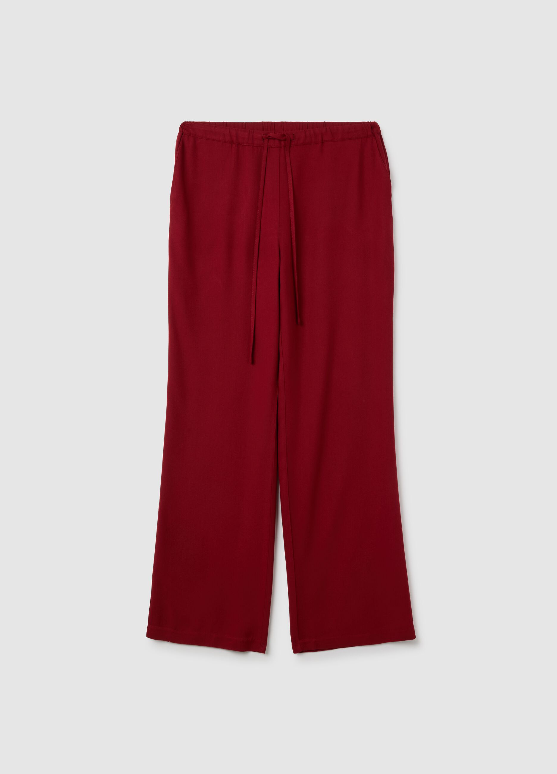 Women's red regular fit pure viscose trousers