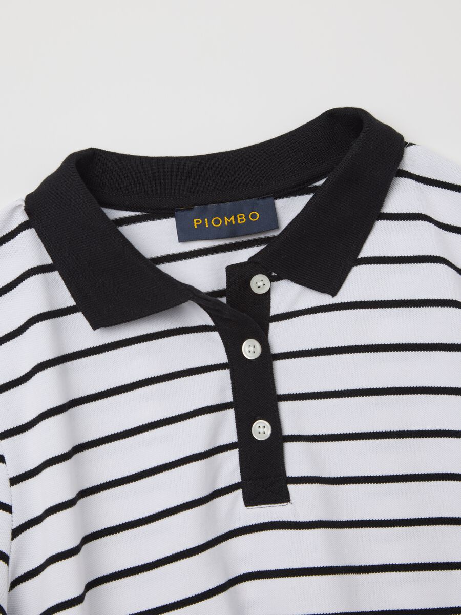 Black and white striped polo shirt in piquet_5