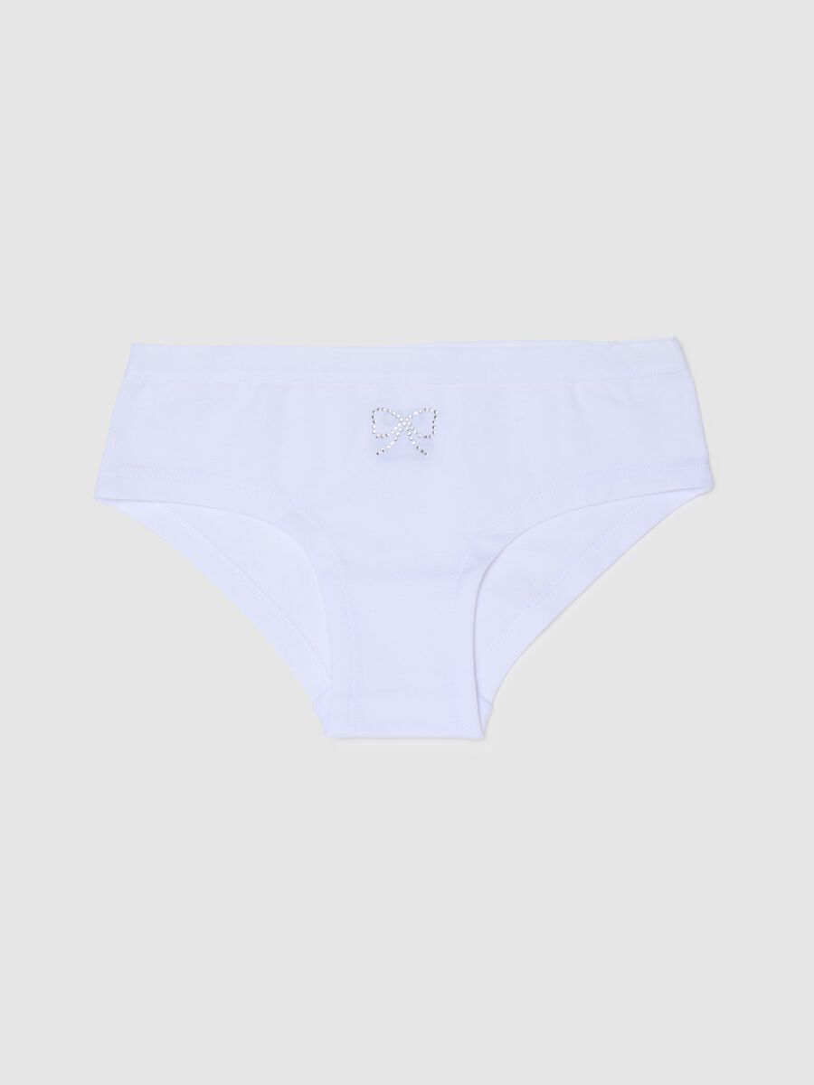 Girls' white cotton regular fit knickers with rhinestone bow_0