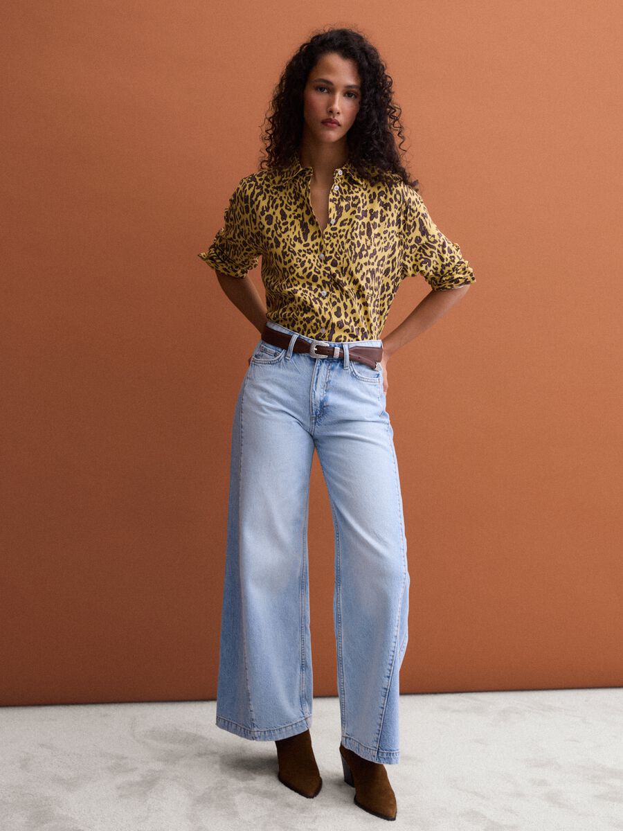 Jeans azzurri wide leg in puro cotone_0