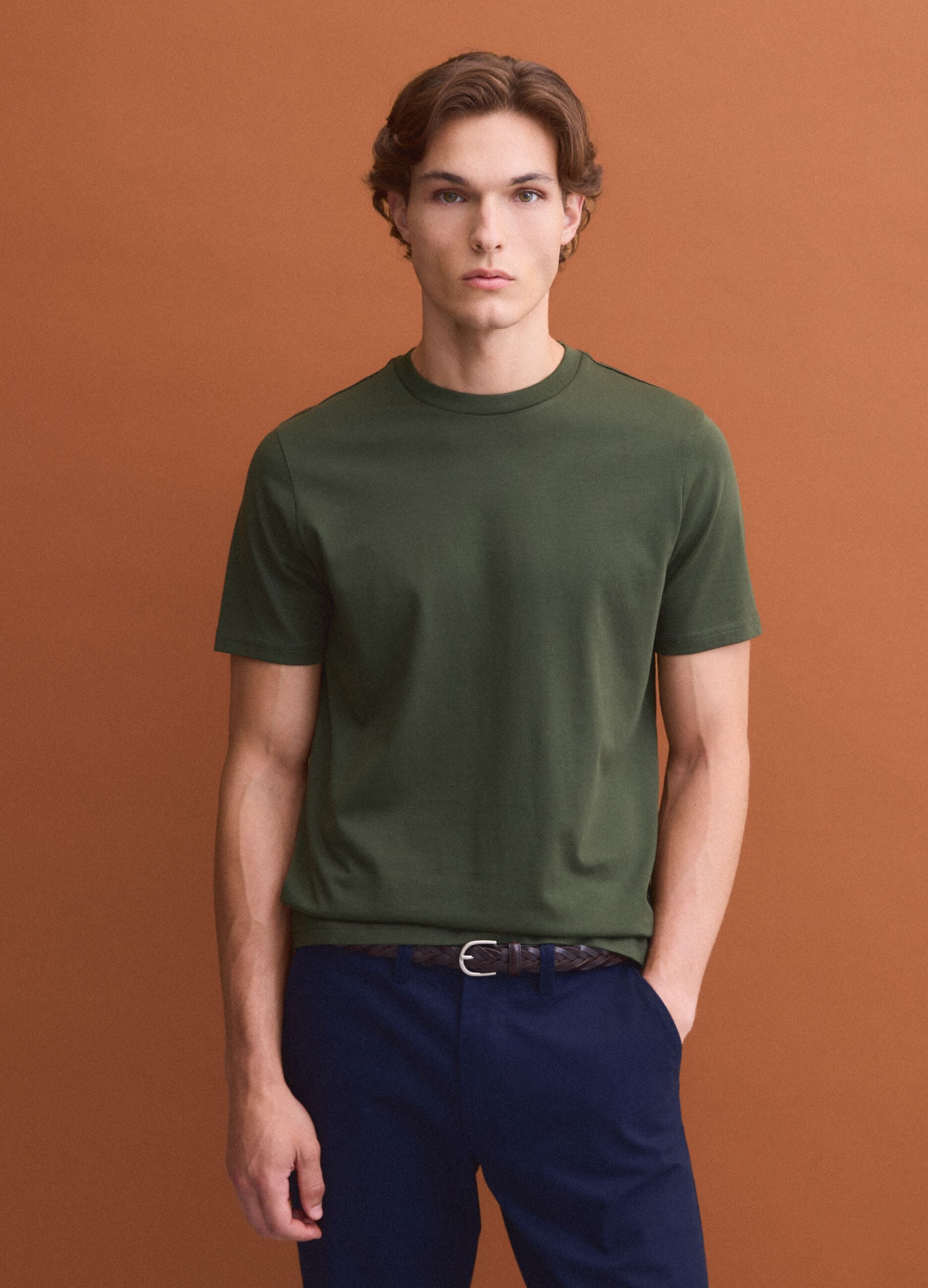 Green Supima Cotton Crew-Neck T-Shirt, Regular Fit