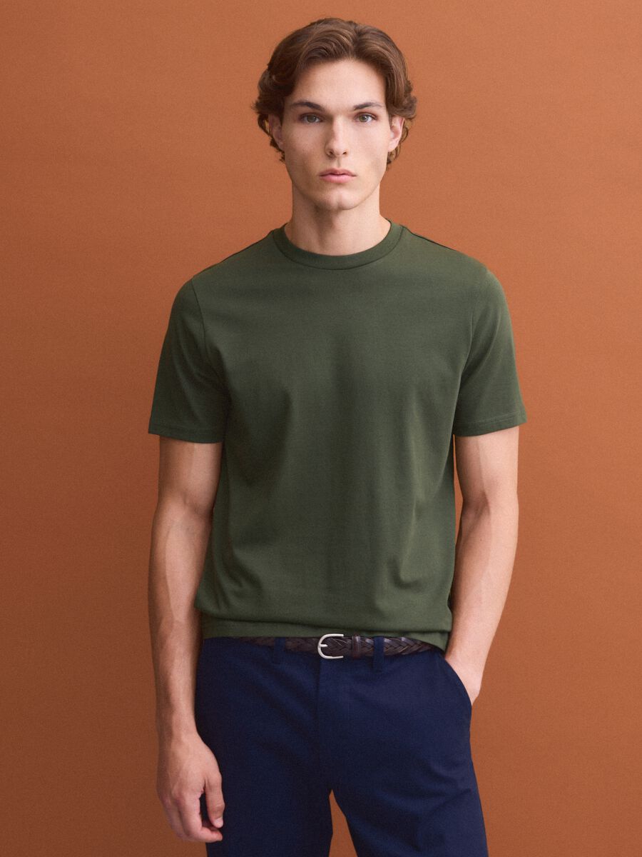 T-shirt girocollo verde in puro cotone Supima regular fit_0