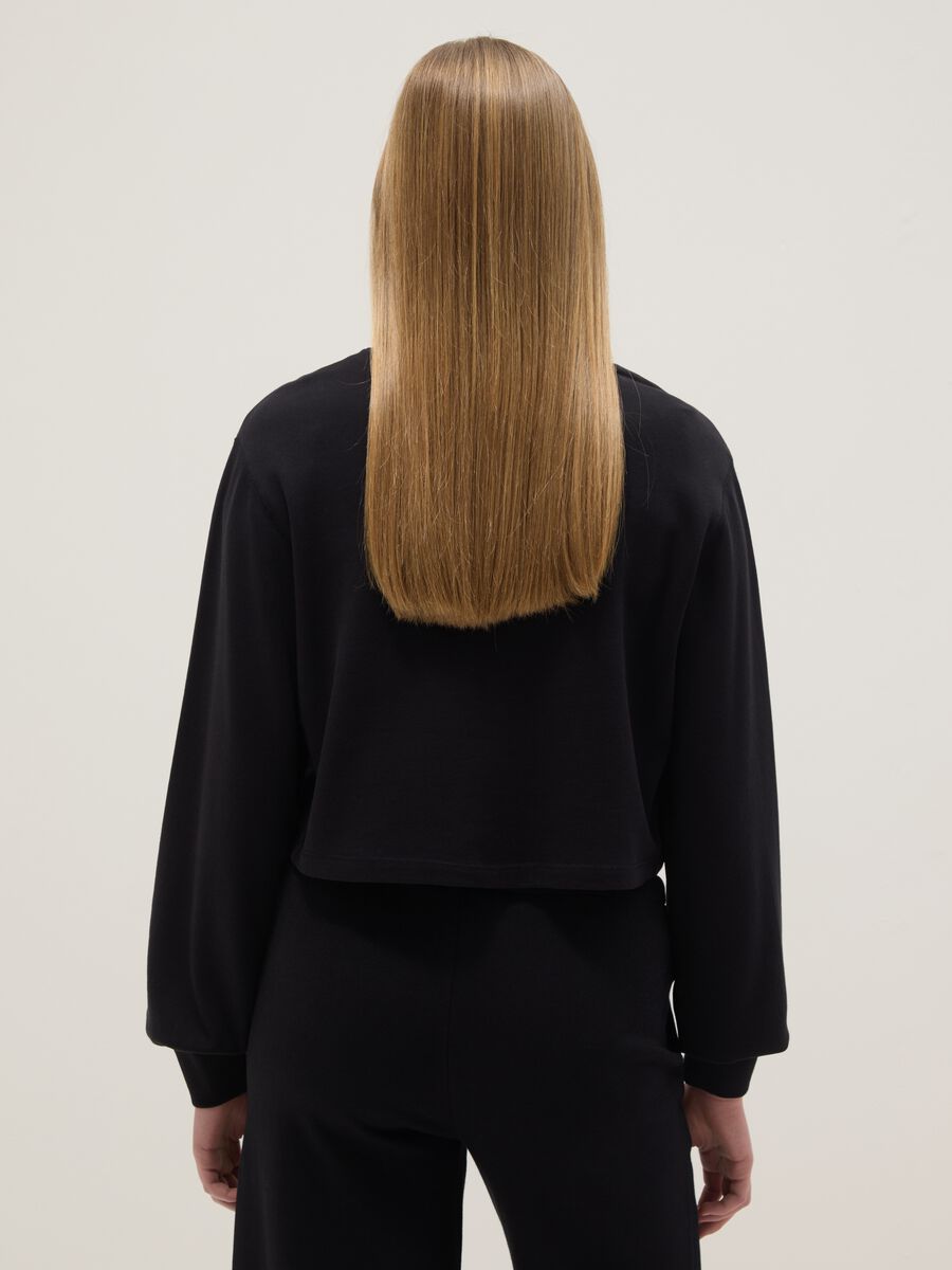 Girl's regular fit black pure cotton sweatshirt with embroidered heart_1