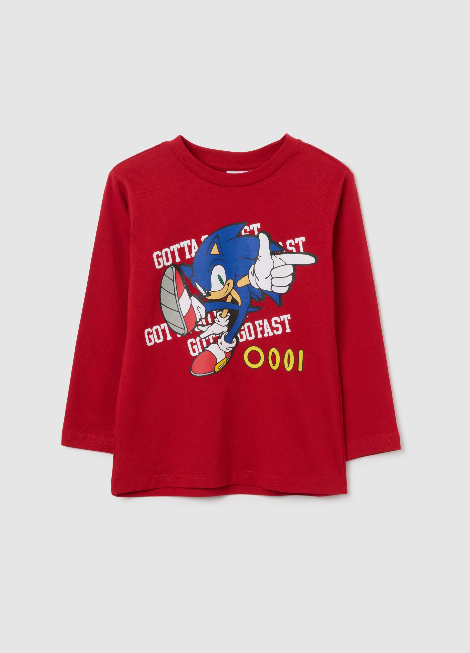 Children's red pure cotton T-shirt regular fit with Sonic print
