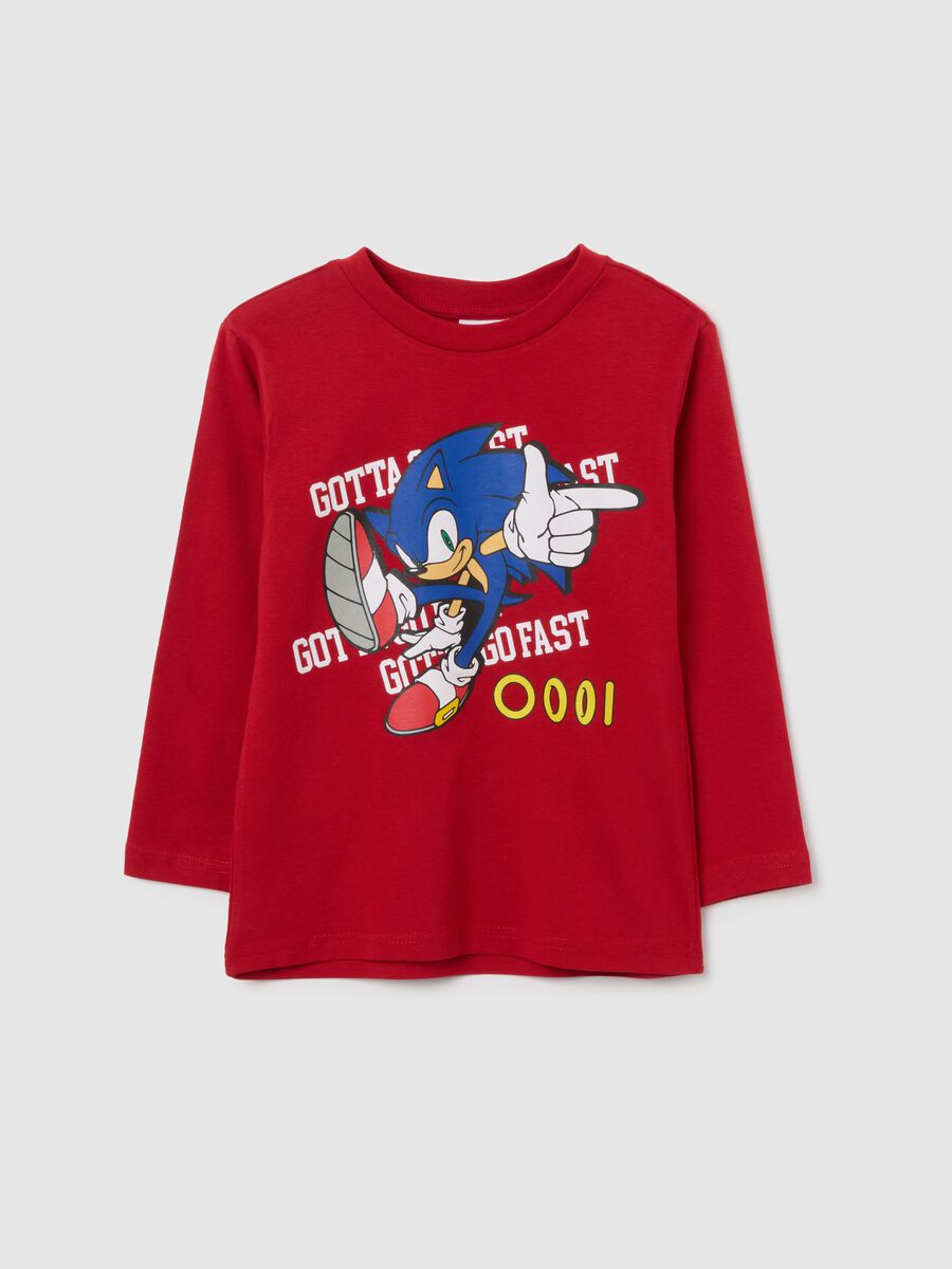 Children's red pure cotton T-shirt regular fit with Sonic print_0