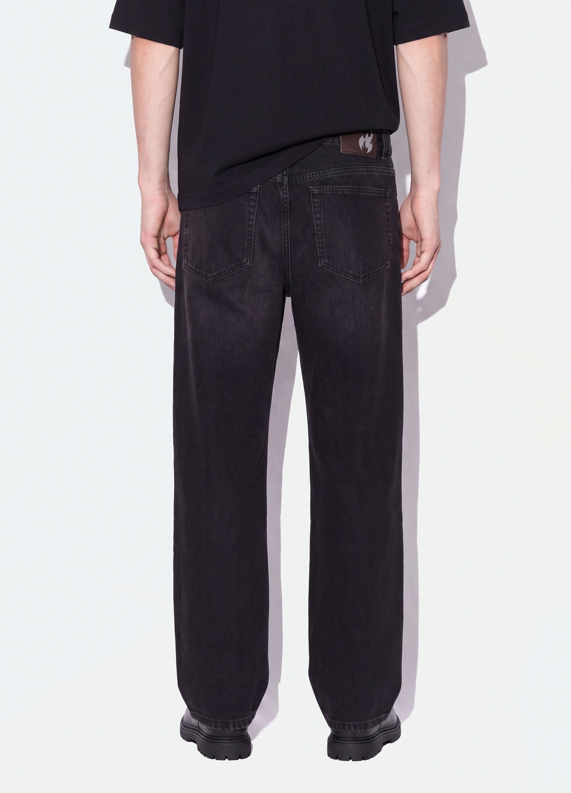 Black denim wide-leg jeans in pure cotton