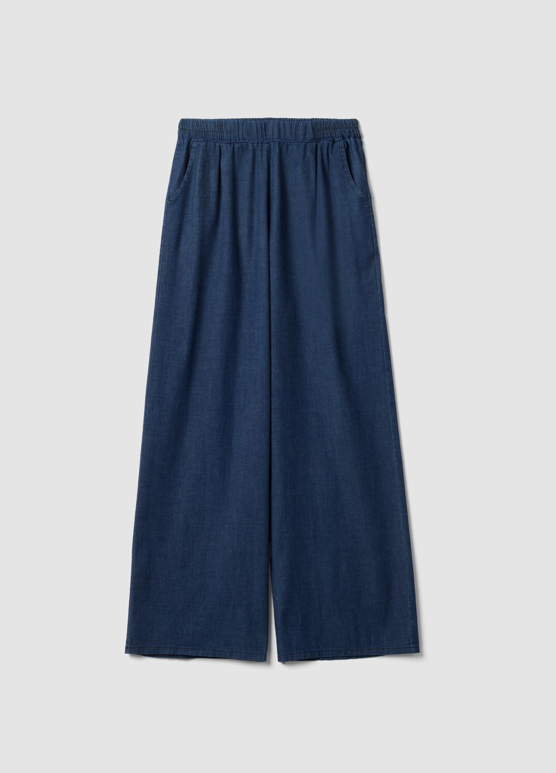 Blue palazzo trousers in stretch cotton