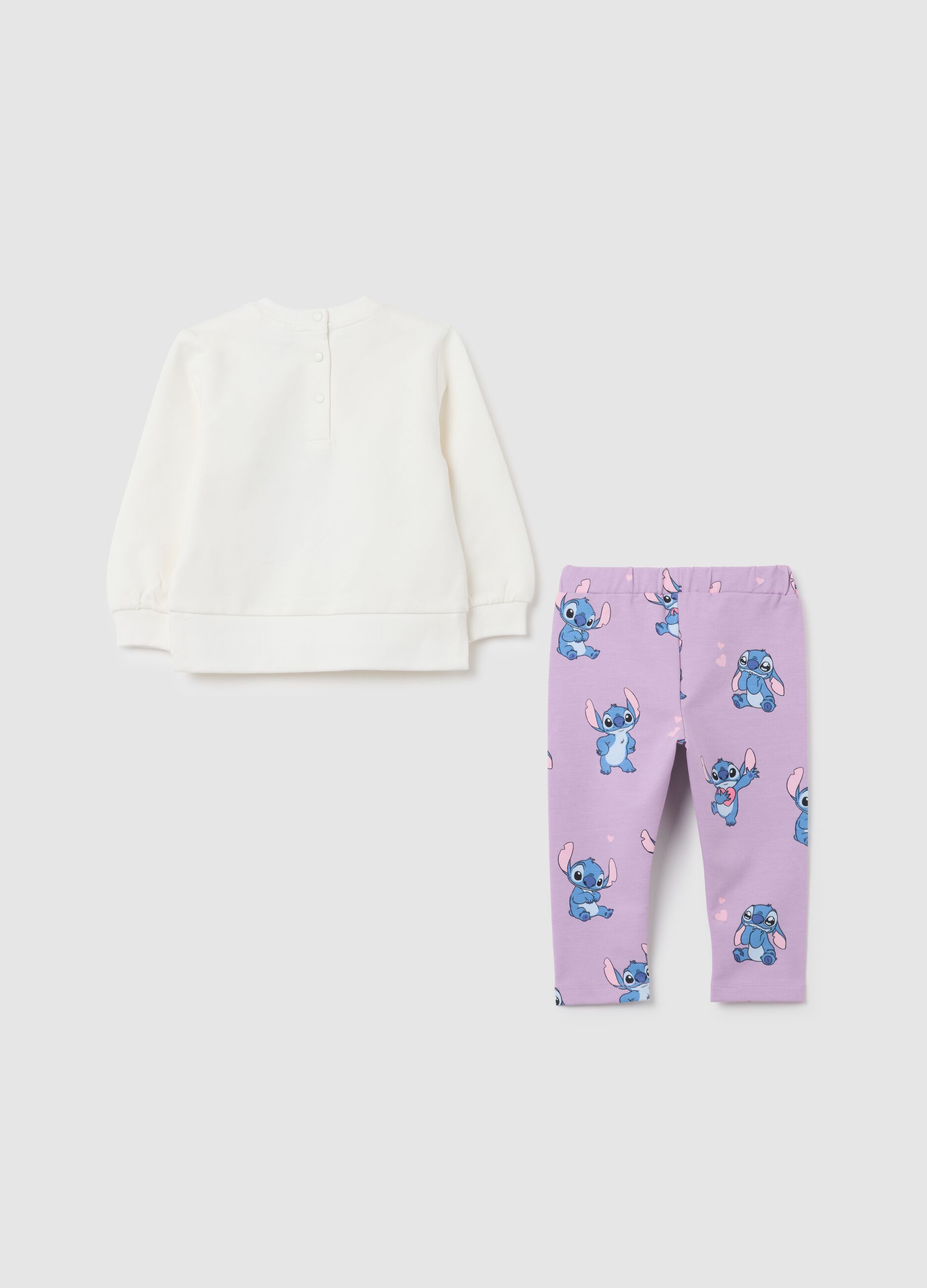 White cotton girl set with Stitch