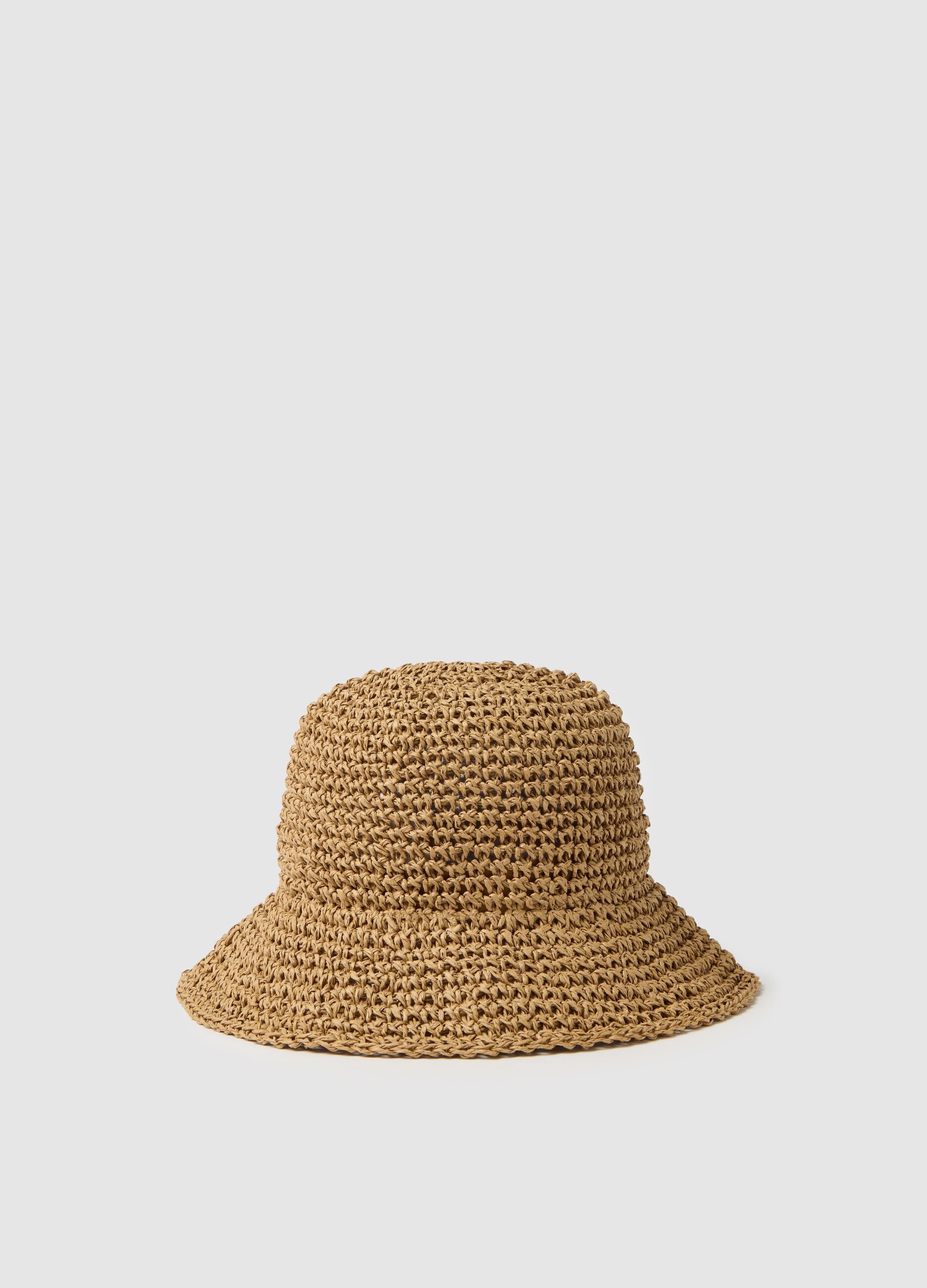 Beige cloche hat in woven straw