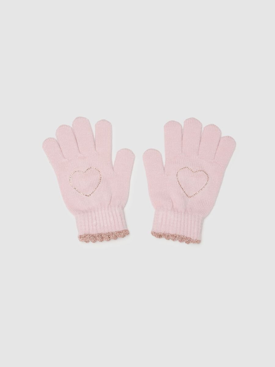 Pink knitted gloves for girls_0