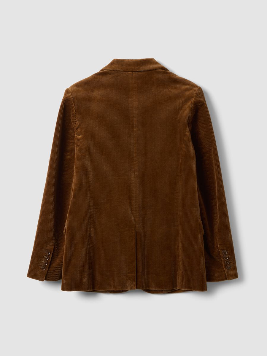 Blazer marrone in cotone elasticizzato foderato a coste con rever classico_2