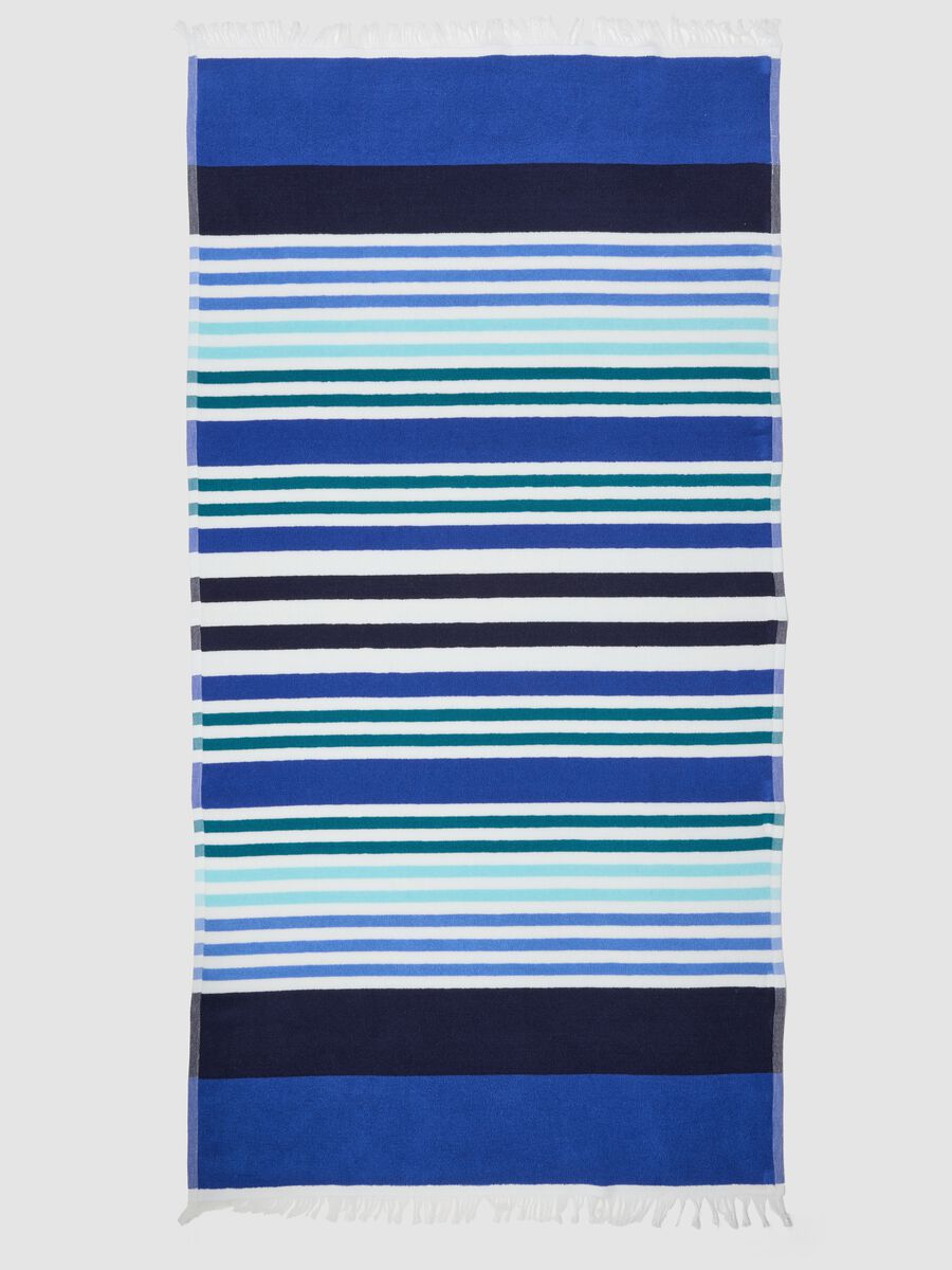 Telo mare blu in puro cotone a righe_1