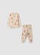 Pigiama beige in puro cotone organico con girocollo e fantasia per neonato_0