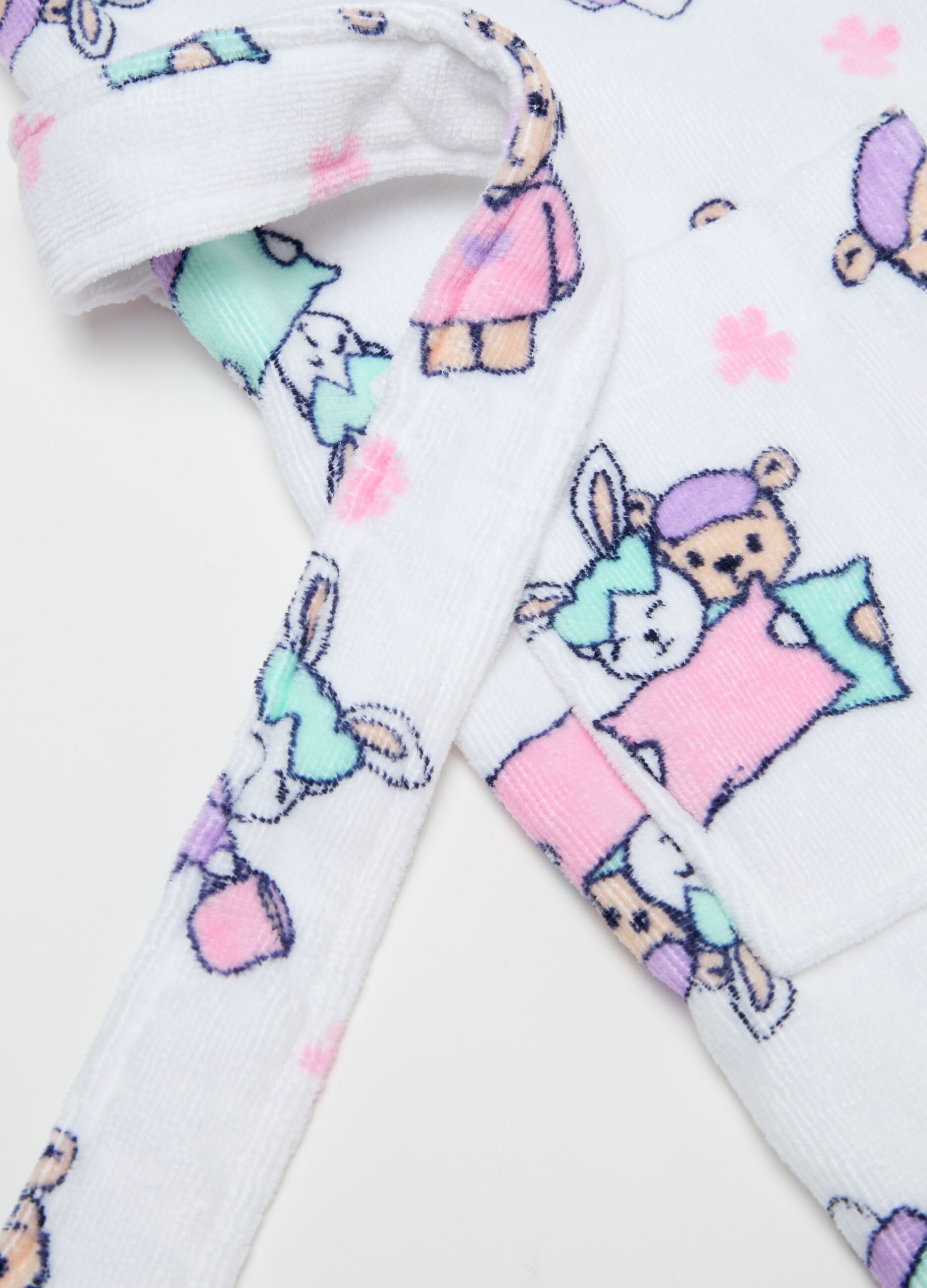 Bathrobe with hood and animals embroidery