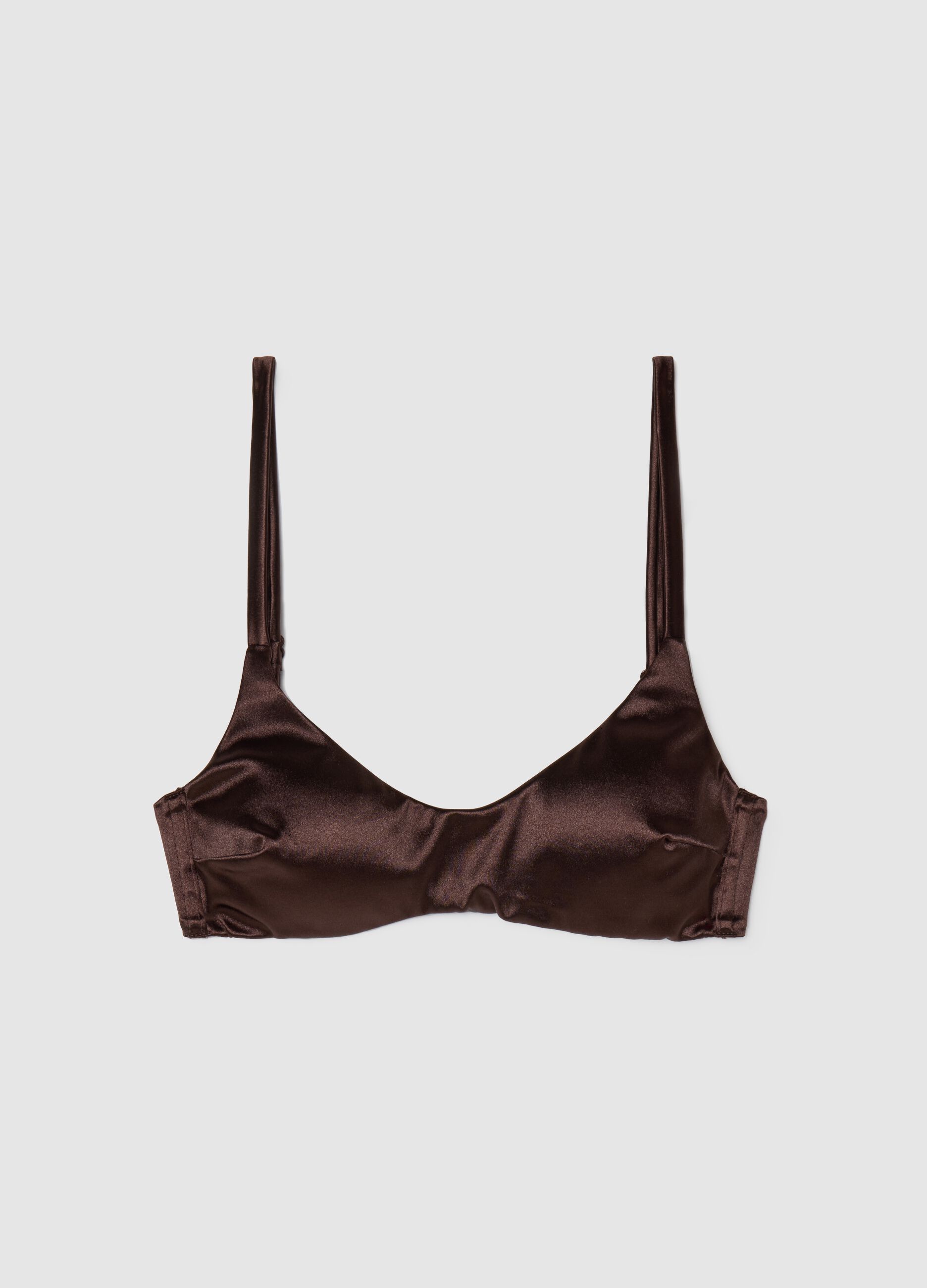 Brown satin-effect bikini bralette