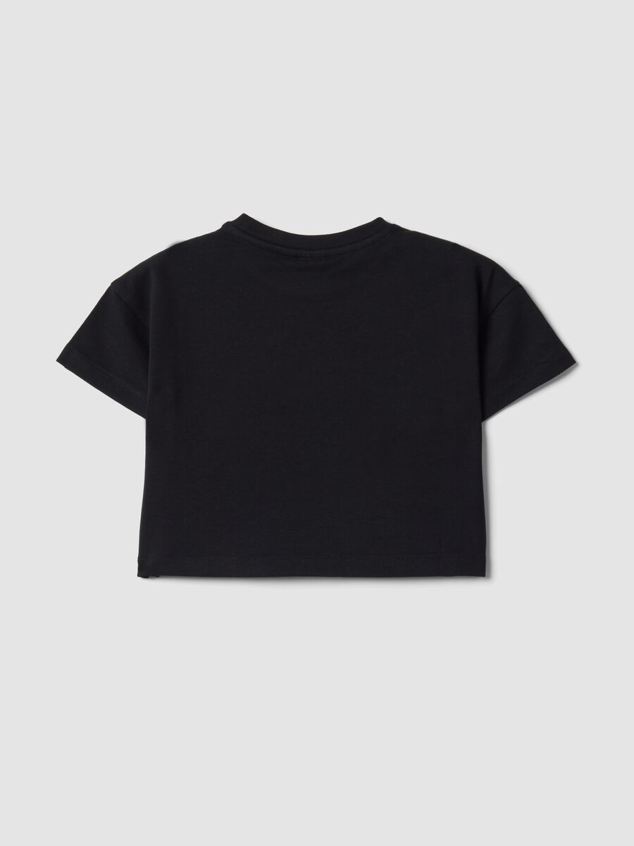 Girls&rsquo; black cropped stretch-cotton T-shirt with print_1