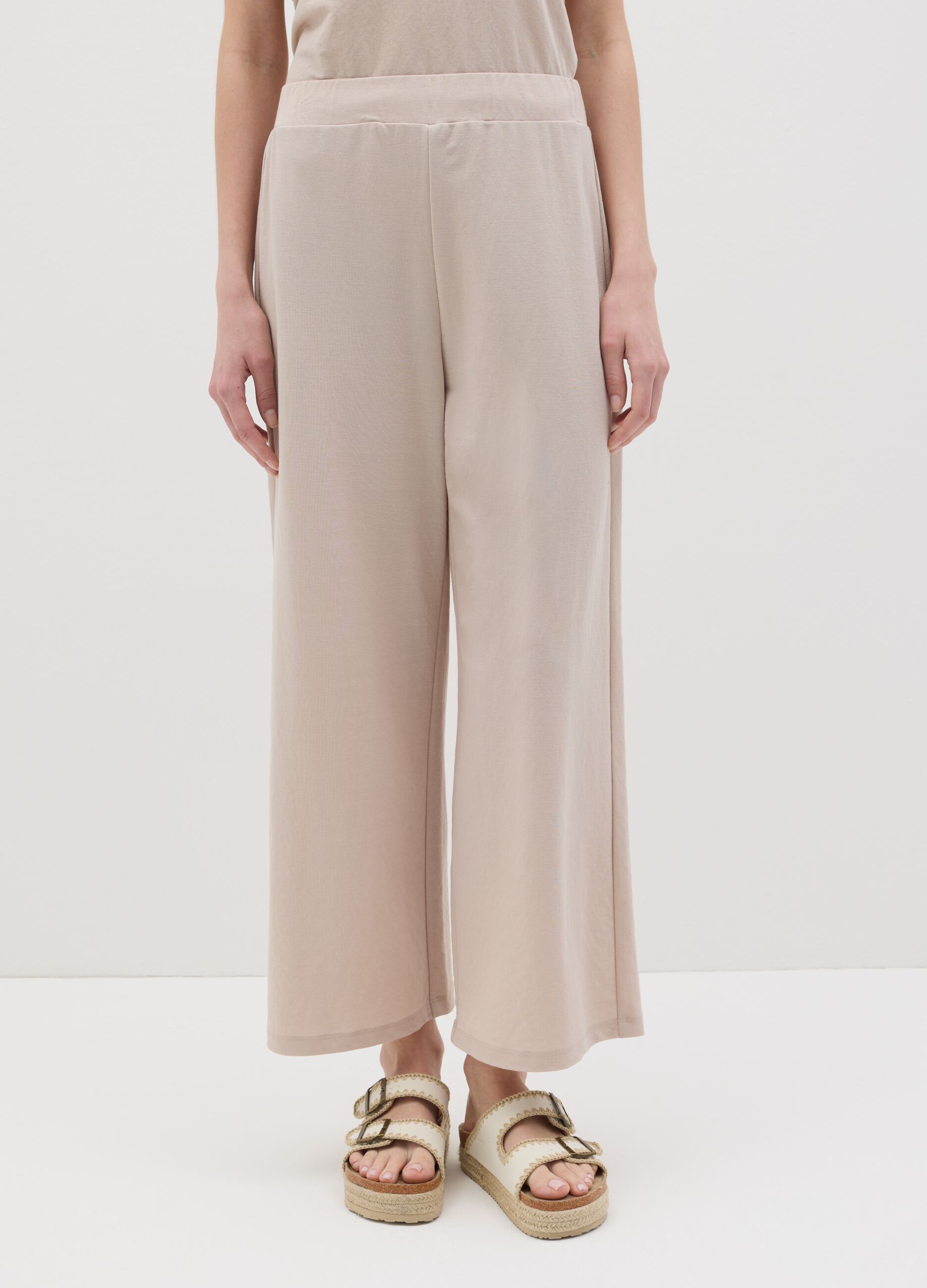 Pantaloni culotte da donna in misto viscosa beige regular fit