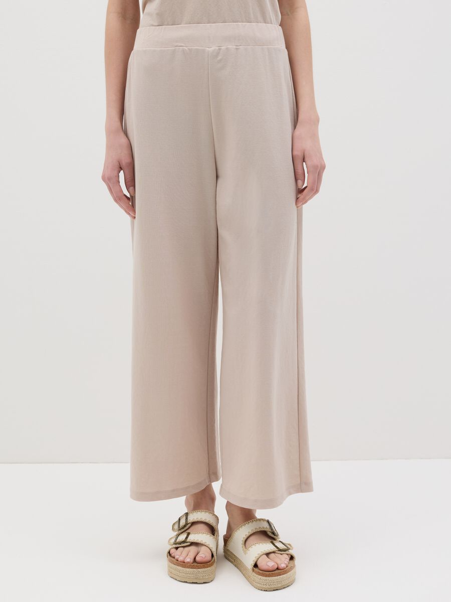Women's beige regular-fit culottes in viscose blend_1
