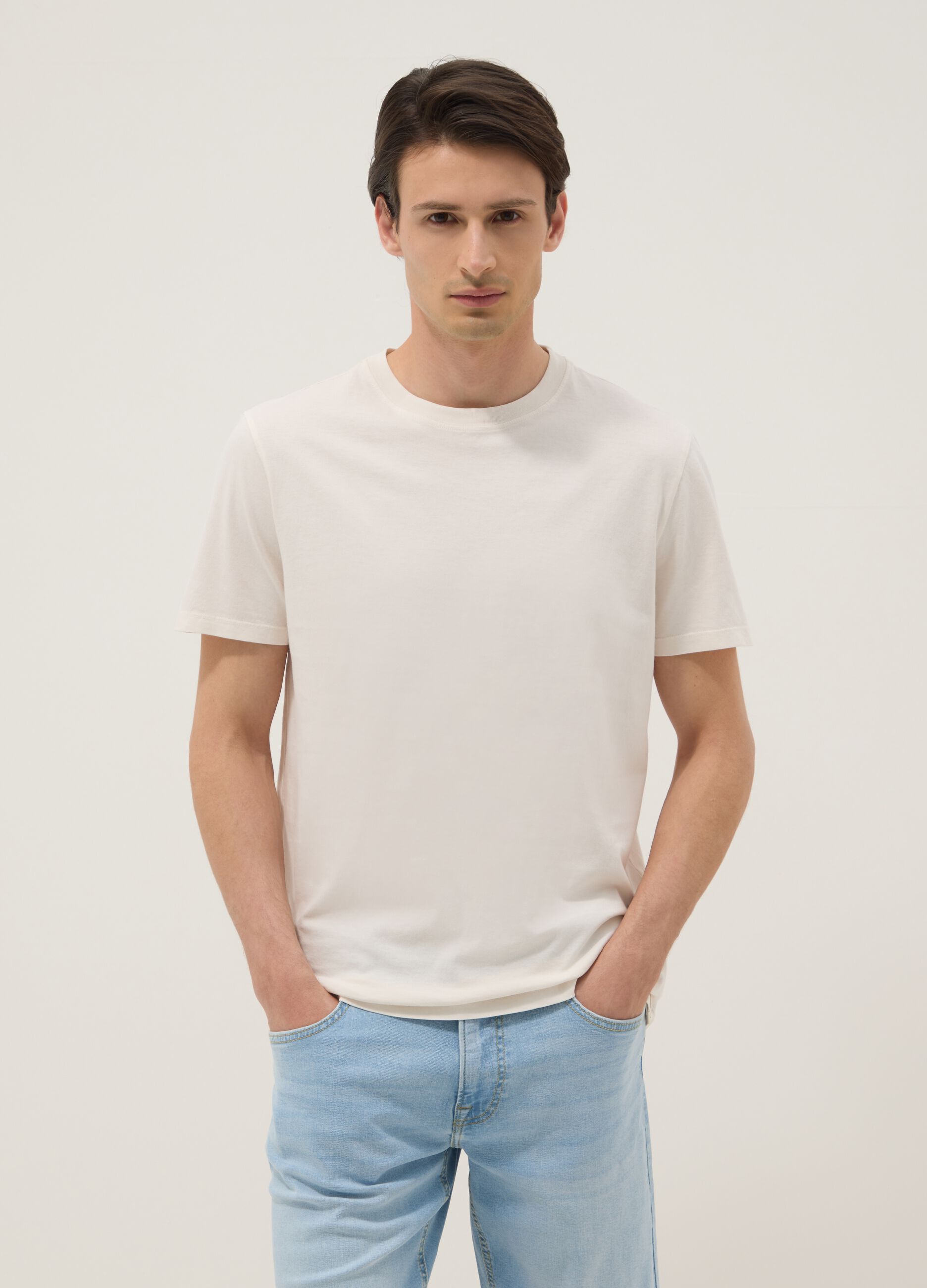 T-shirt beige in puro cotone a maniche corte regular fit