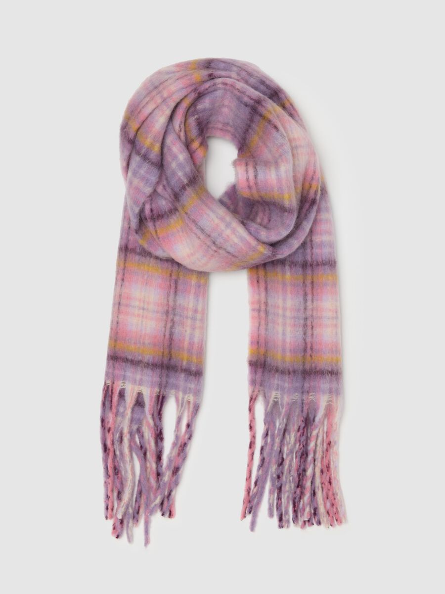 Multicolour Check Scarf with Fringes_0