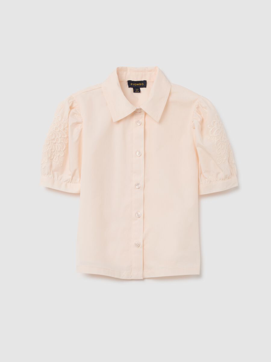Beige Poplin Short Sleeve Shirt for Girls_3