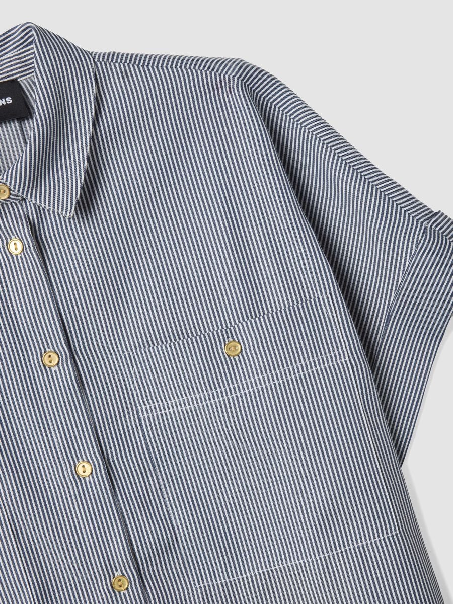 Blue striped short-sleeve shirt_1