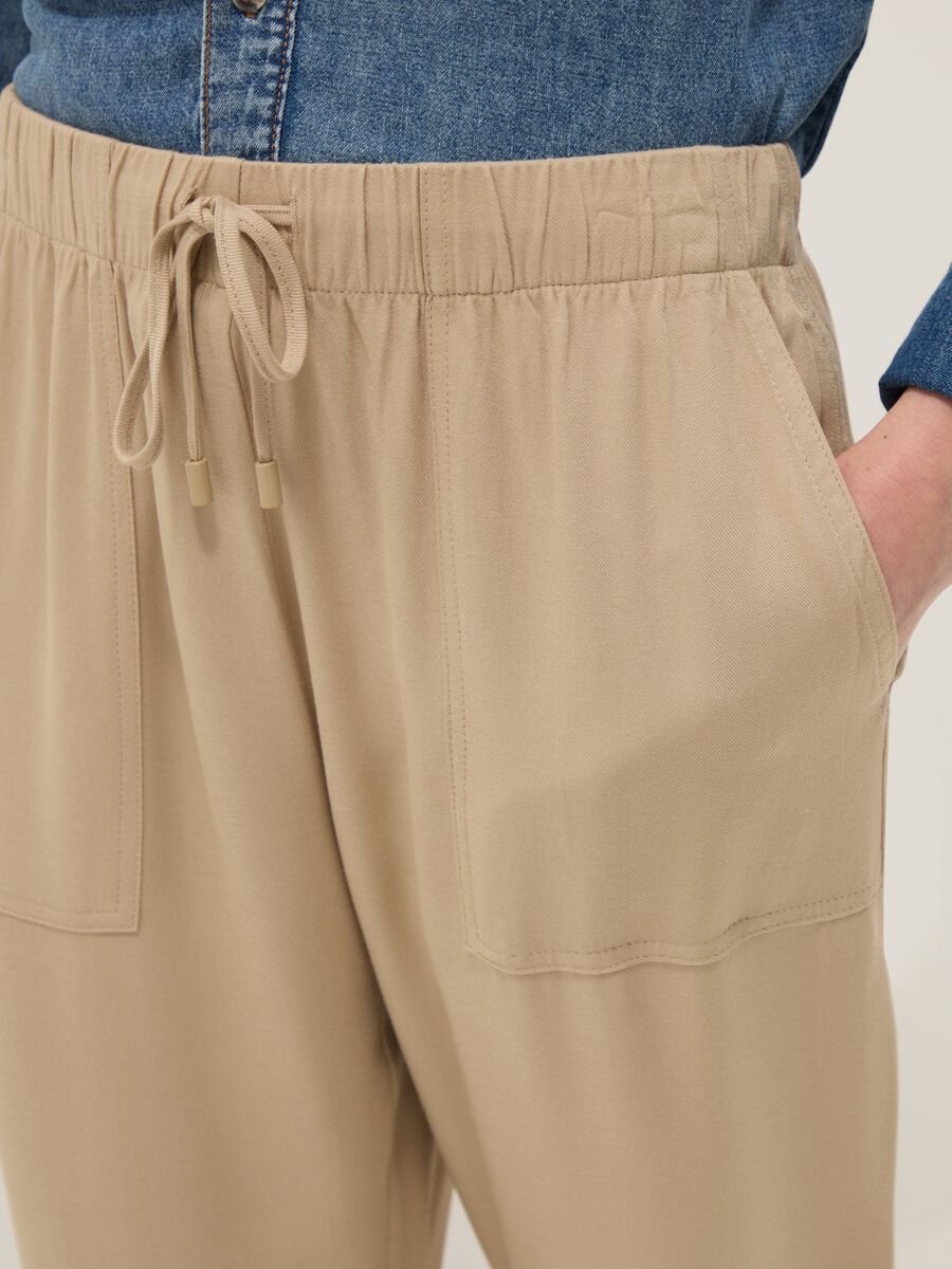 Beige Pure Viscose Jogger Trousers Regular Fit_3