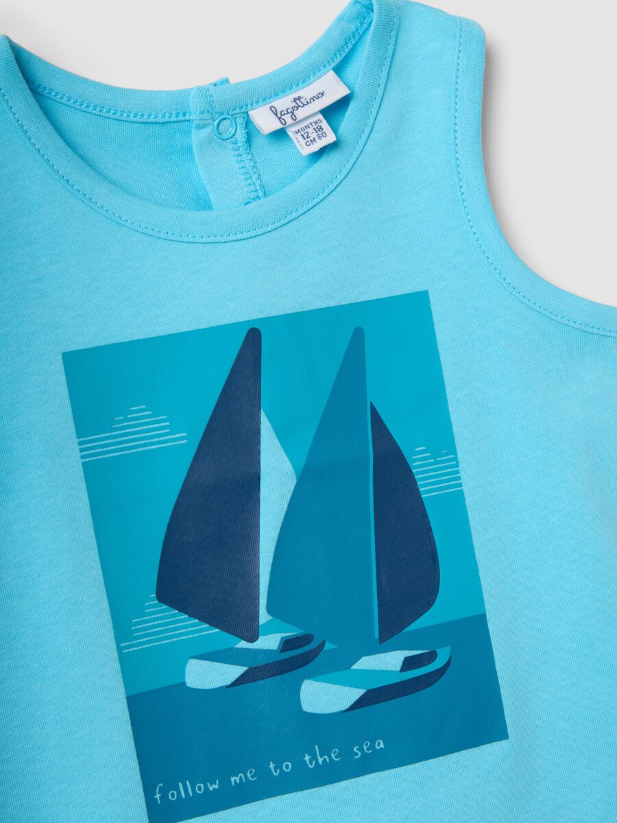 Blue pure cotton boys&rsquo; vest, regular fit, with sailboat print_2