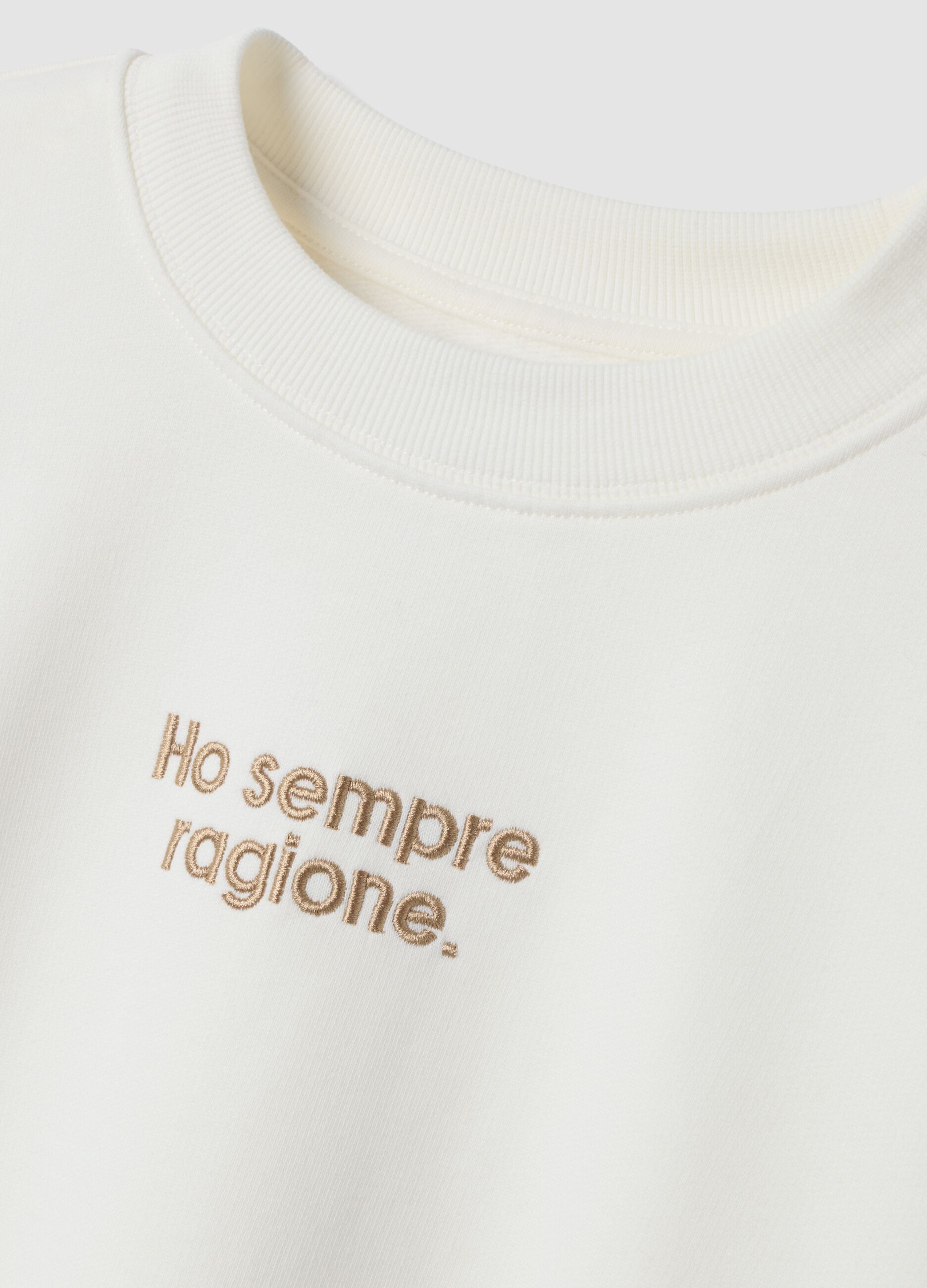 White sweatshirt with ribbed collar in pure organic cotton