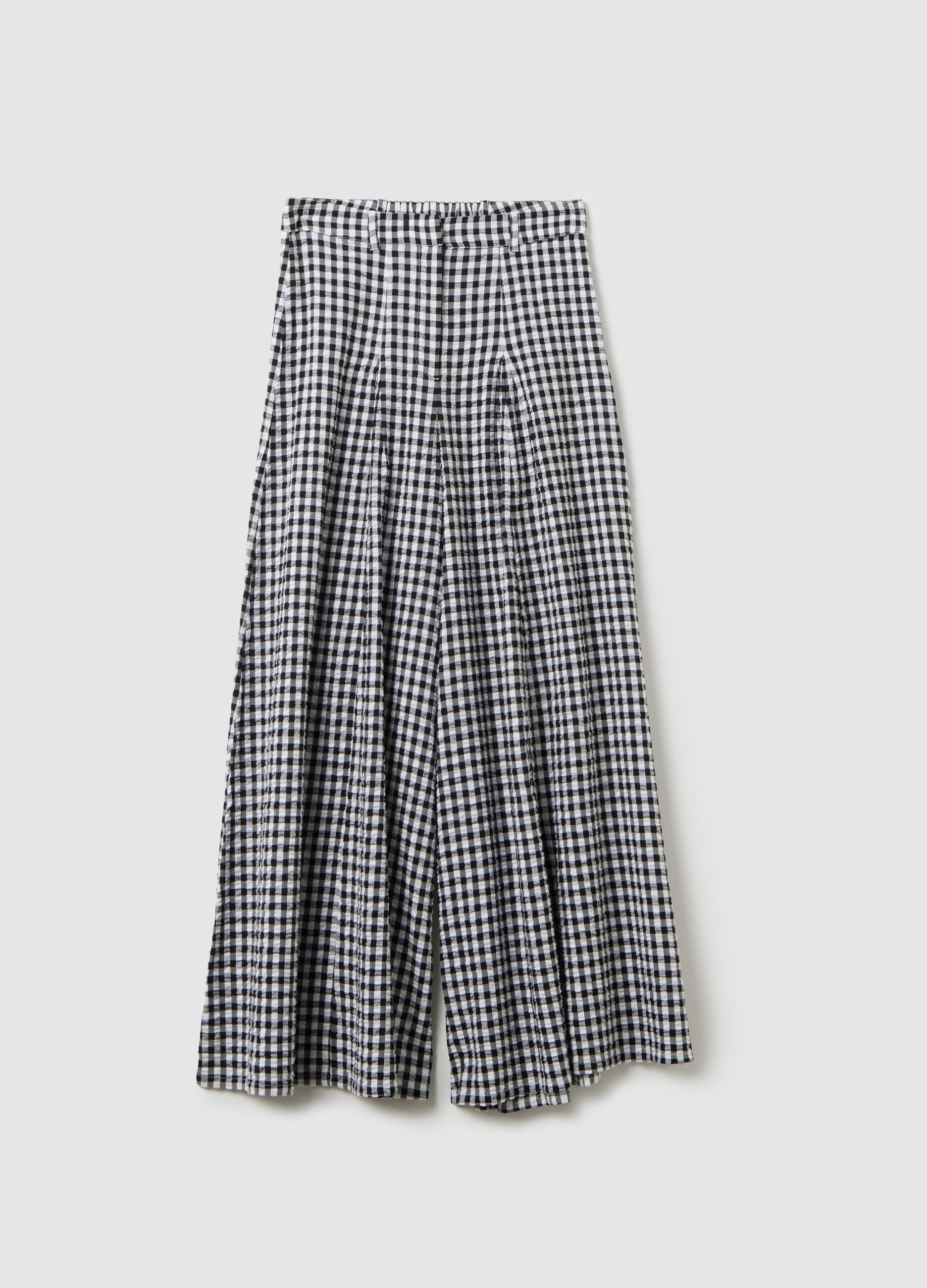 Pantaloni da donna in cotone e viscosa multicolor flare con cintura elastica