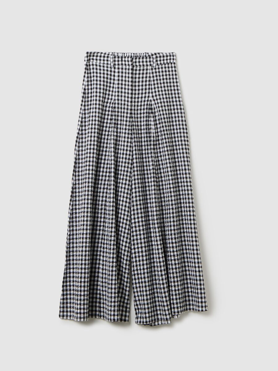 Wide Black and White Checkered Trousers Piombo_0