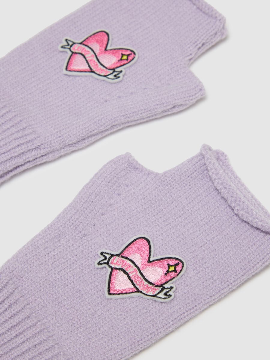 Girls' Lilac Fingerless Gloves with Love Therapy Patch_1