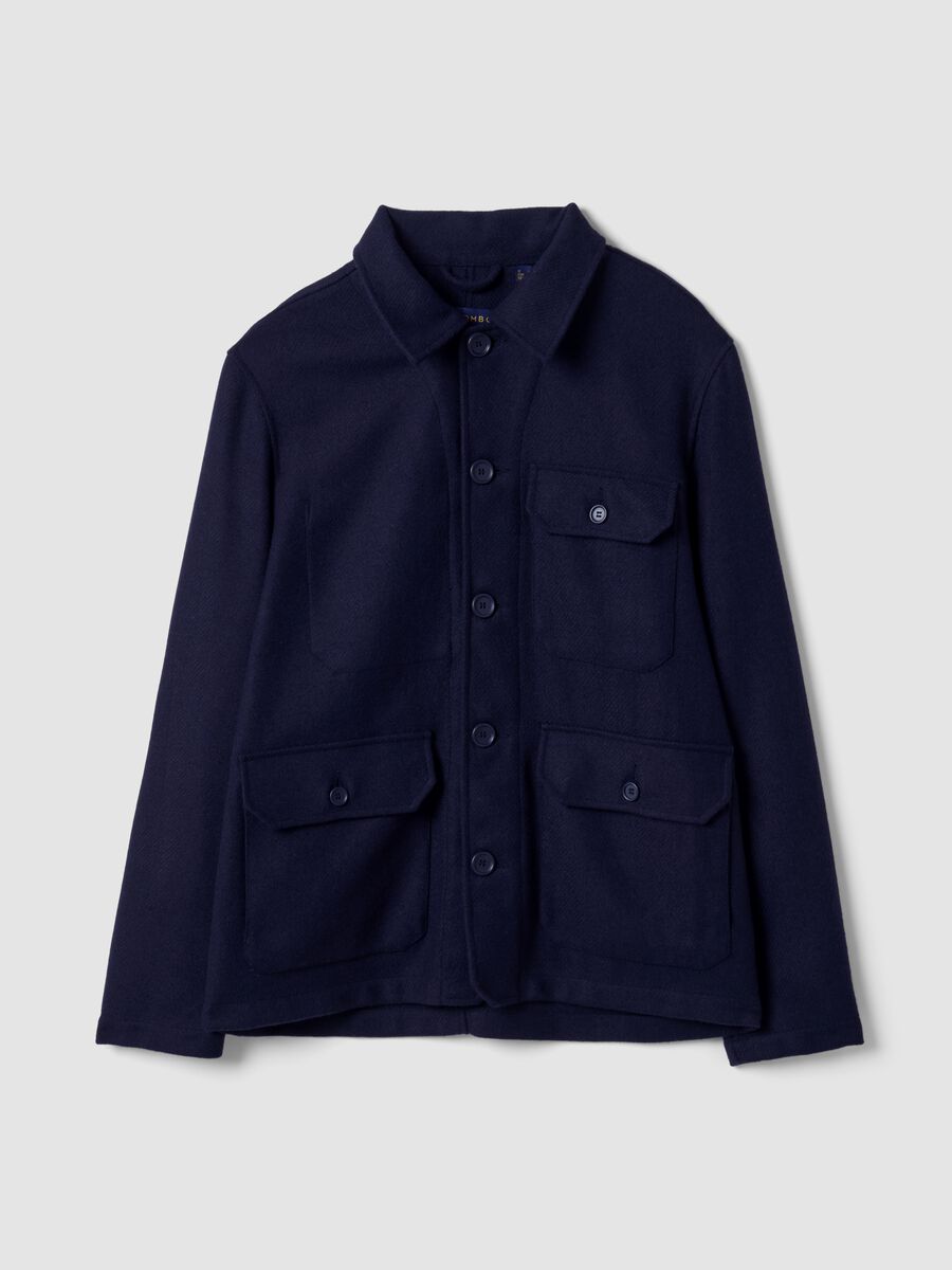 Blue wool-blend shacket with buttons and four pockets_4