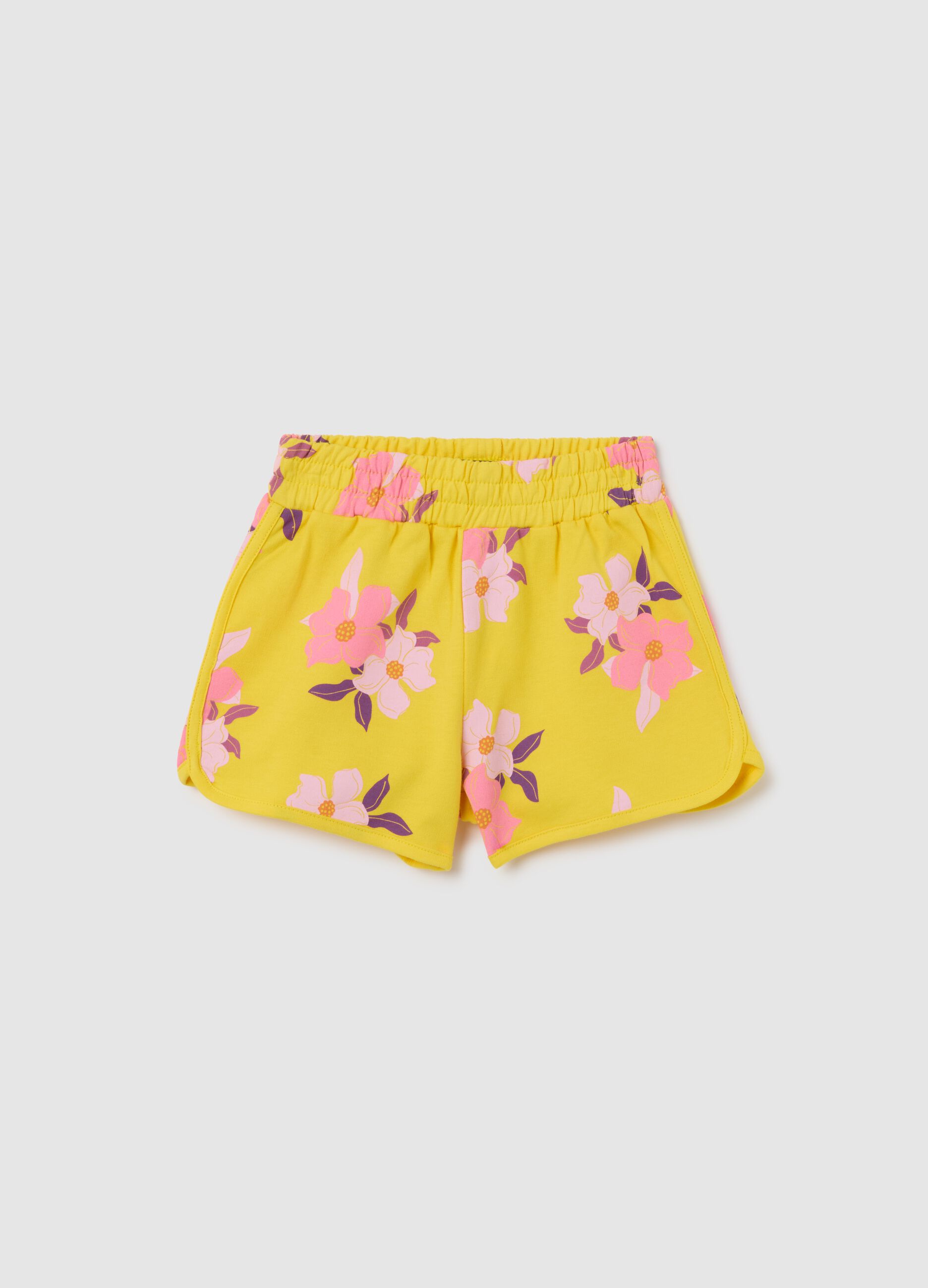 Shorts da bambina in puro cotone giallo regular fit