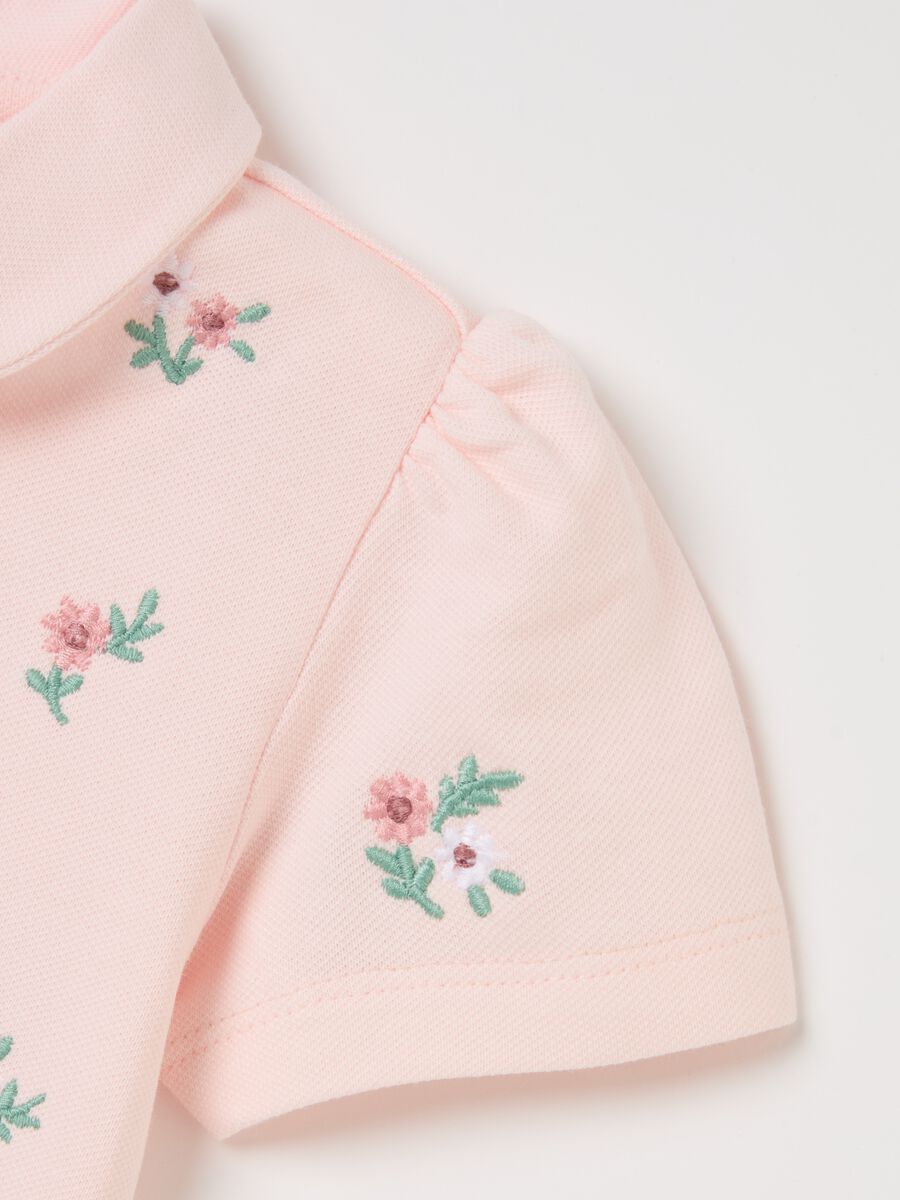 Piquet polo shirt with flowers print_3