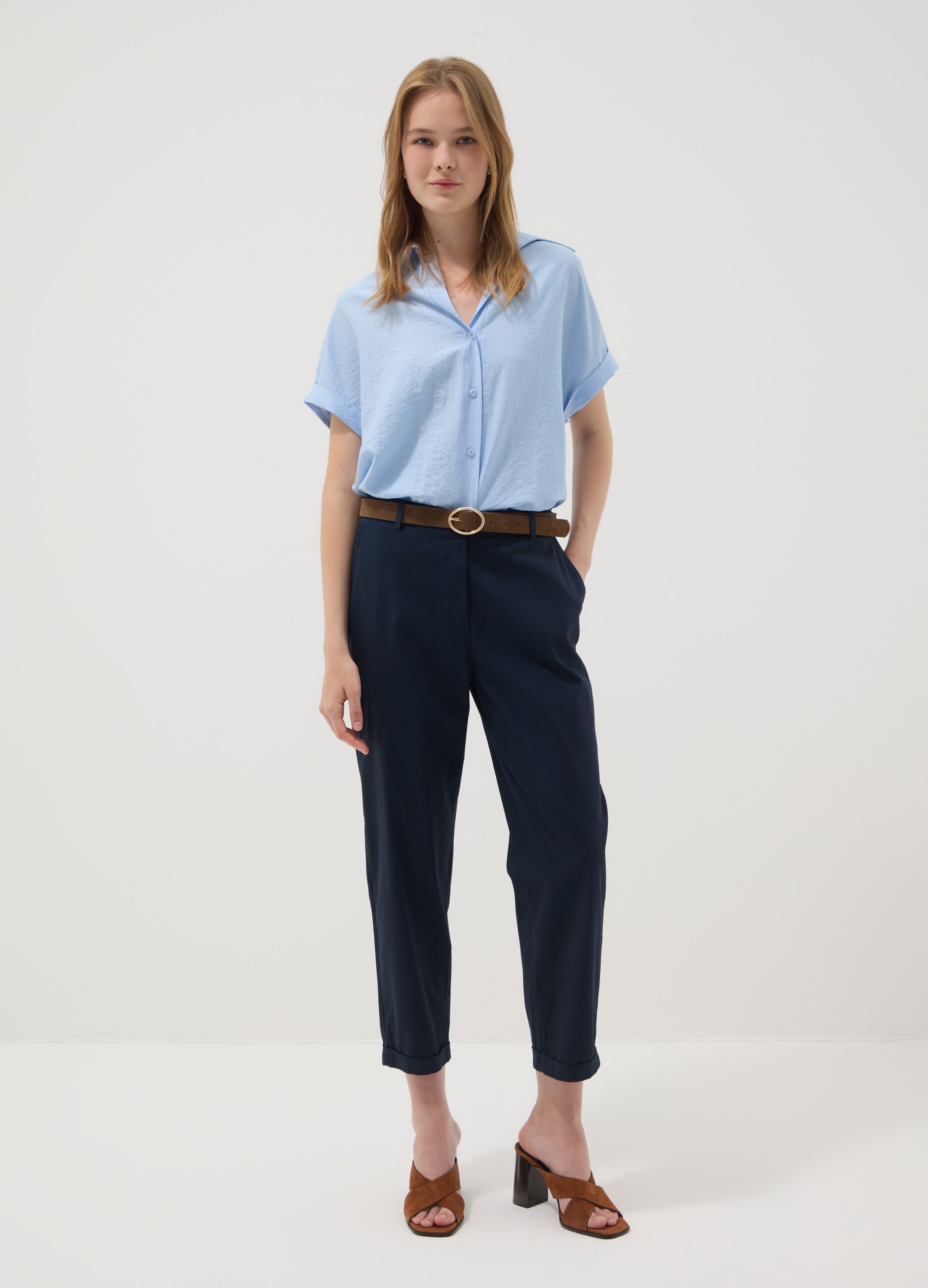 Light blue viscose-blend shirt