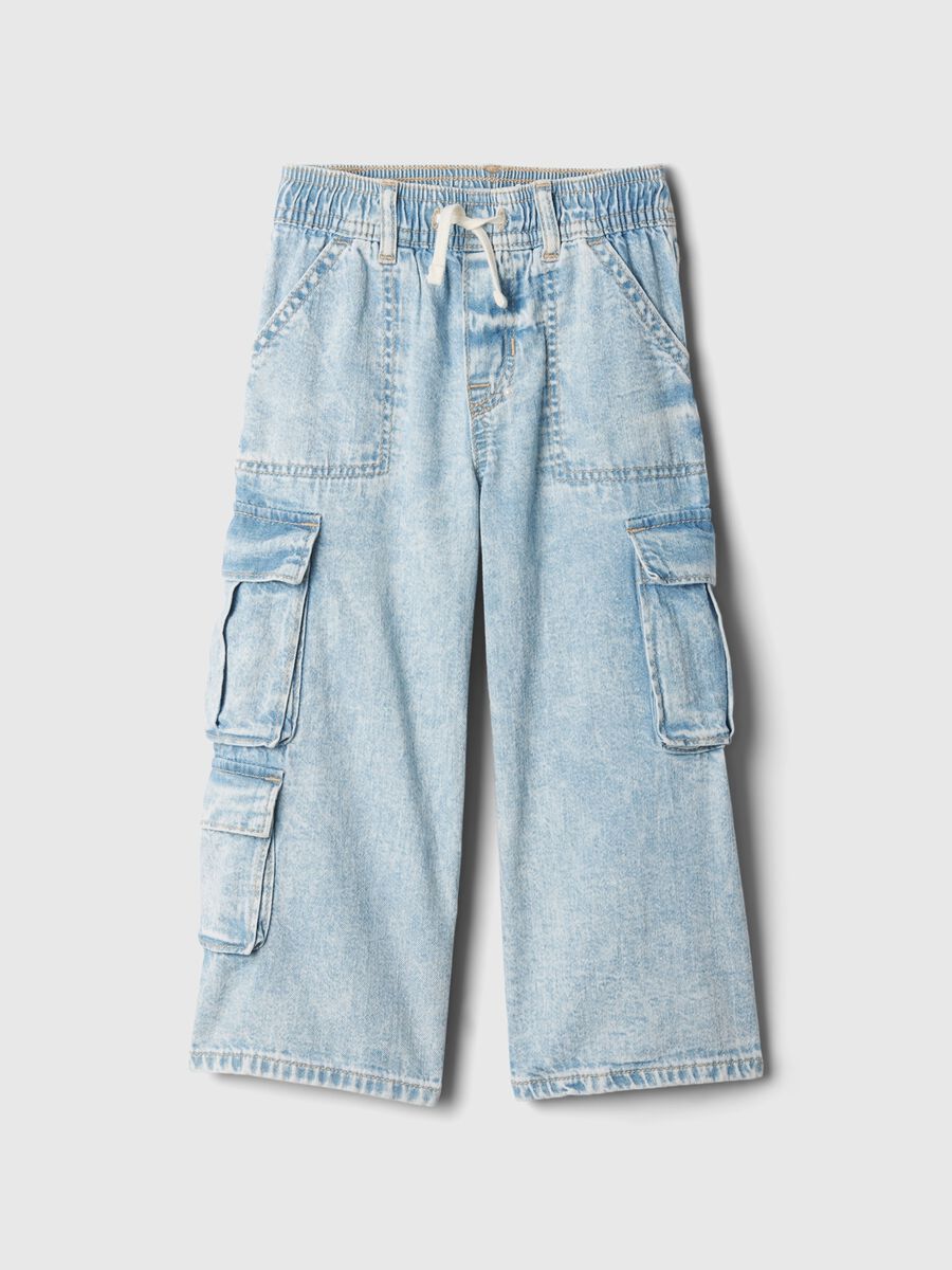 Denim cargo joggers with drawstring_0
