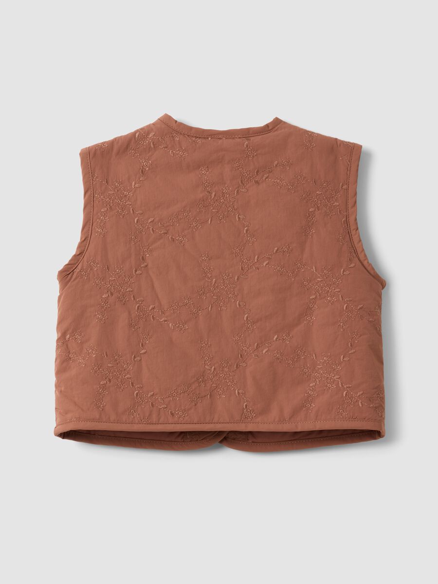 Brown padded gilet with floral embroidery_1