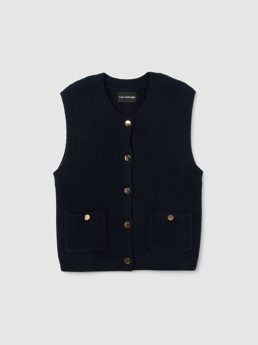 Regular fit blue pure cotton vest with buttons_0