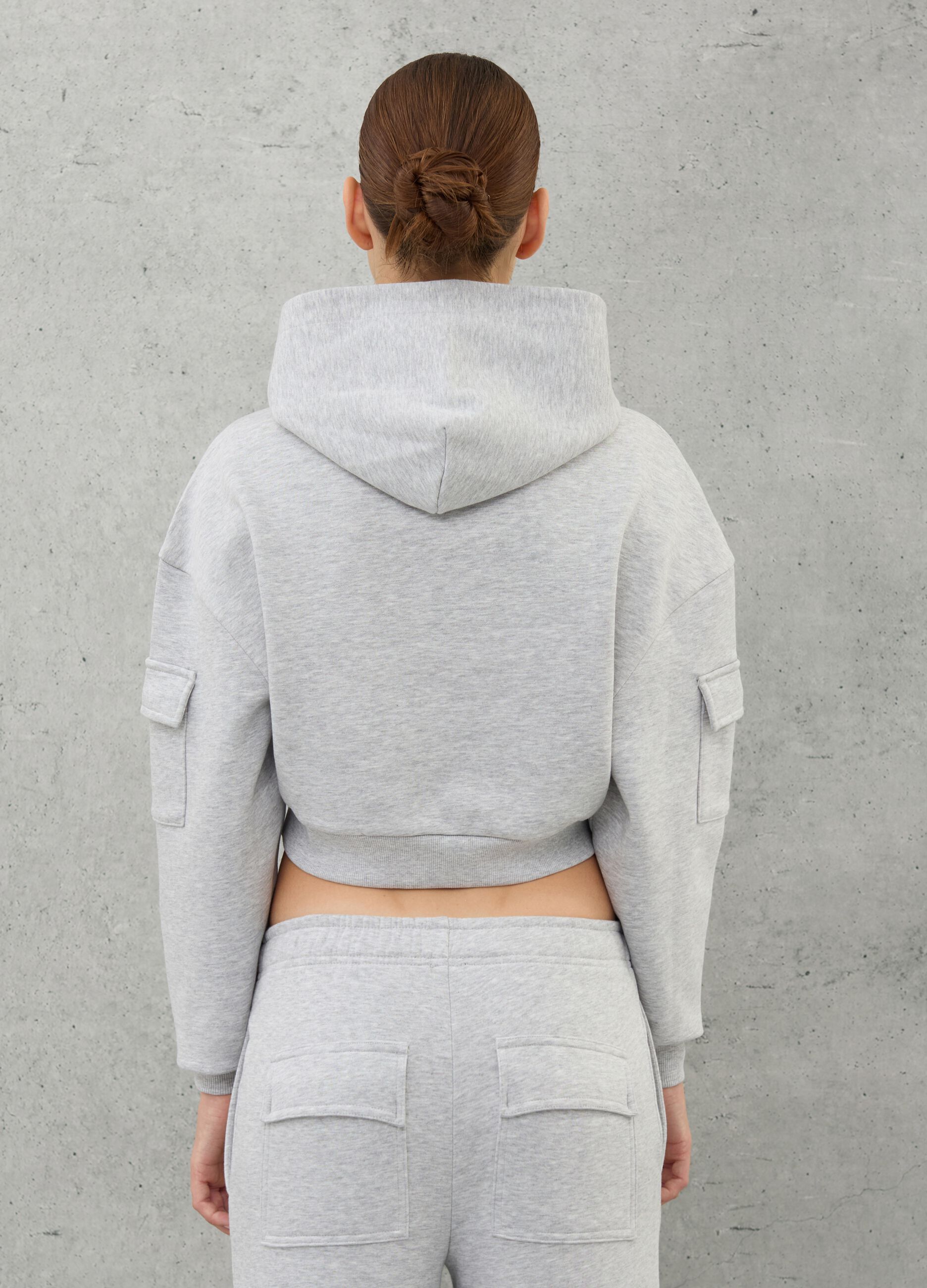 Crop Cargo Hoodie Grey Mélange