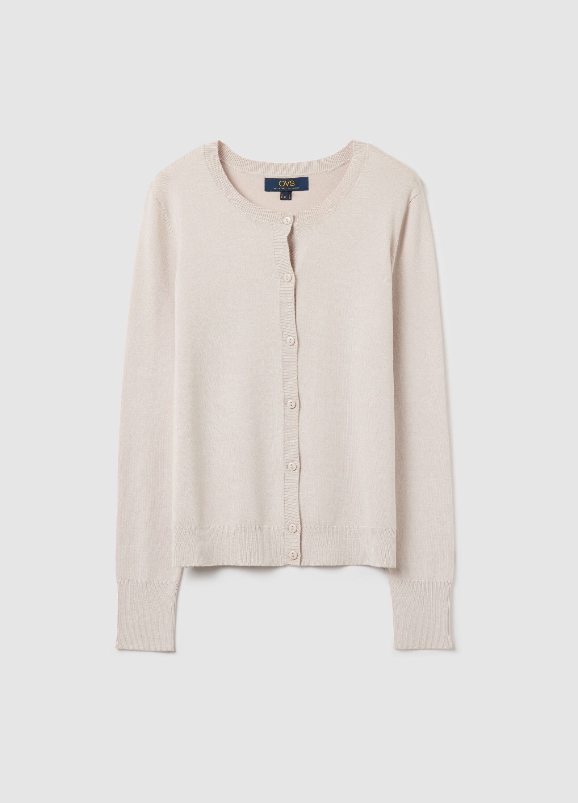 Solid colour cardigan with round neck