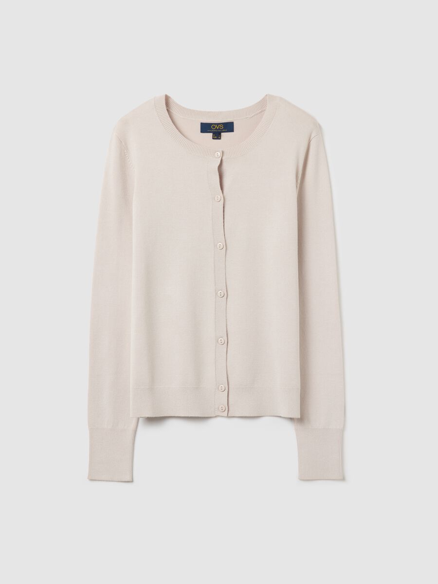 Solid colour cardigan with round neck_4
