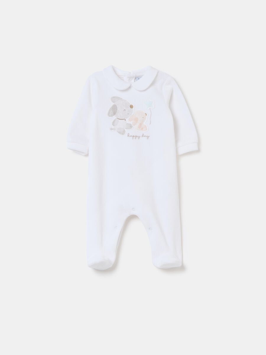Velour onesie with feet and embroidery_0