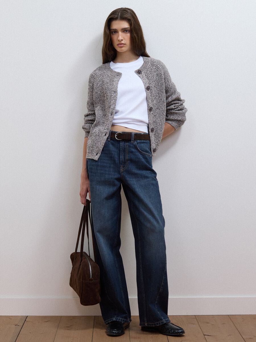 Grey pure cotton knit cardigan in regular fit_1