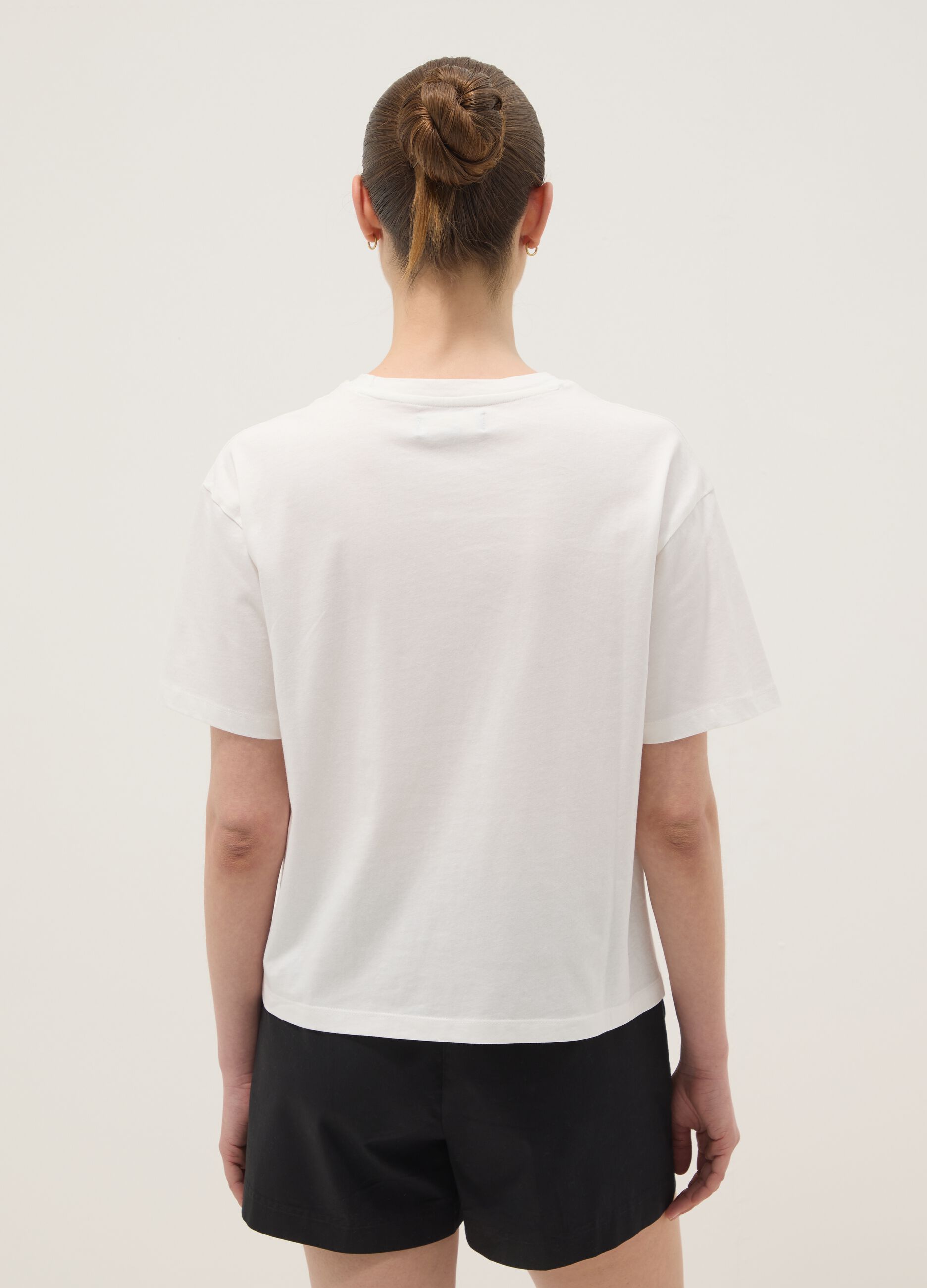 White pure cotton regular-fit T-shirt with perforated detail