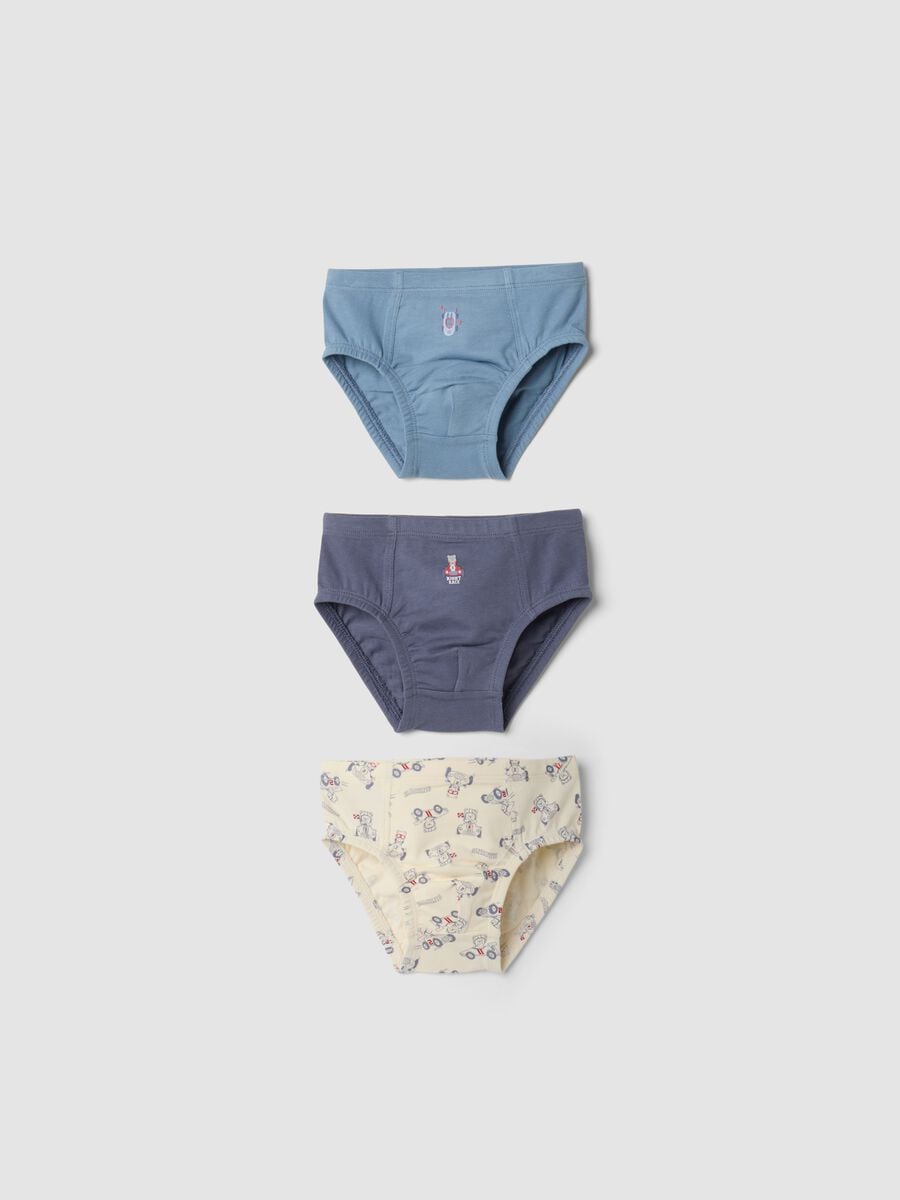 Tripack di slip multicolor in cotone organico elasticizzato con stampe orsetto_0