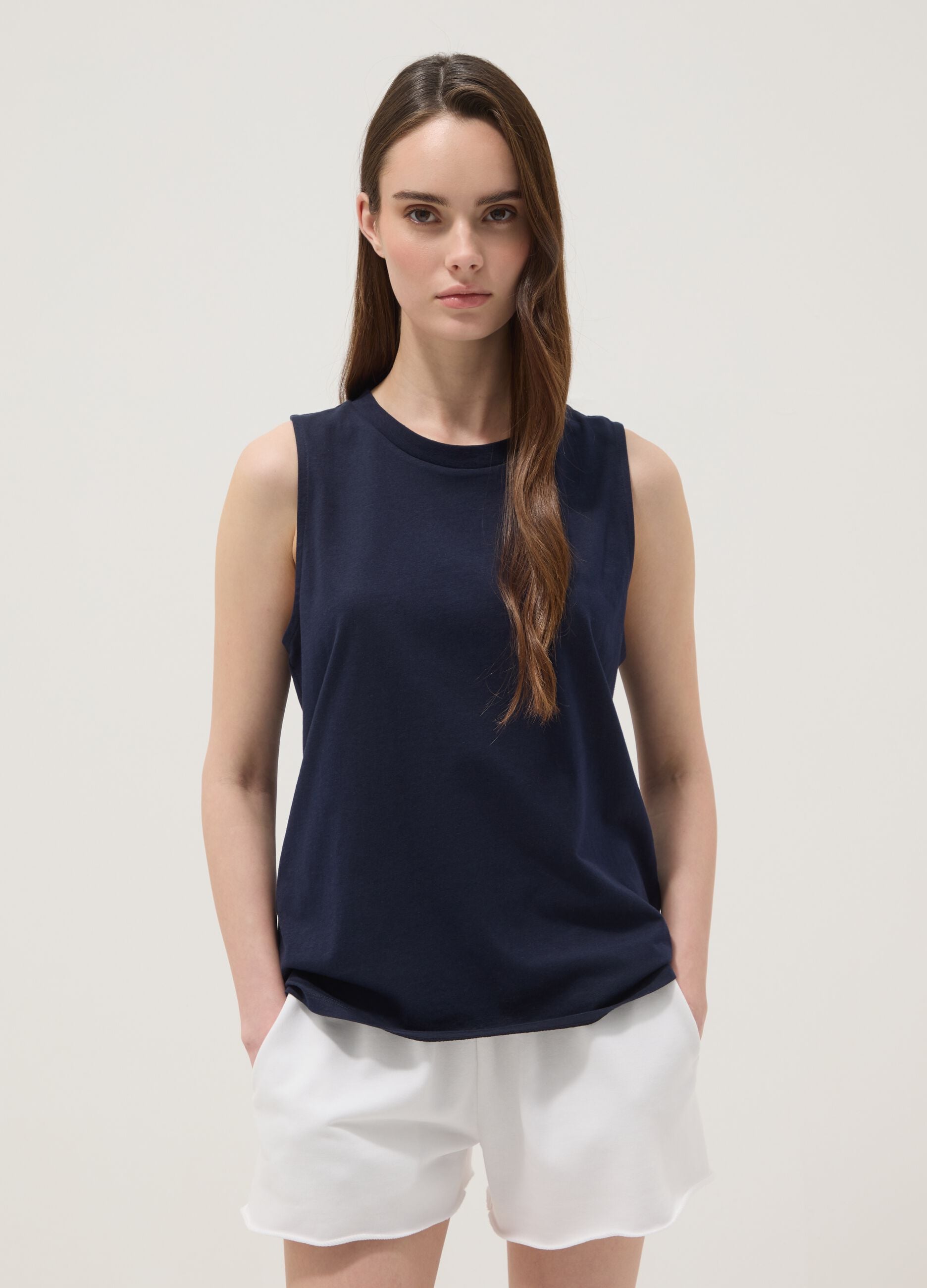 Blue pure cotton tank top