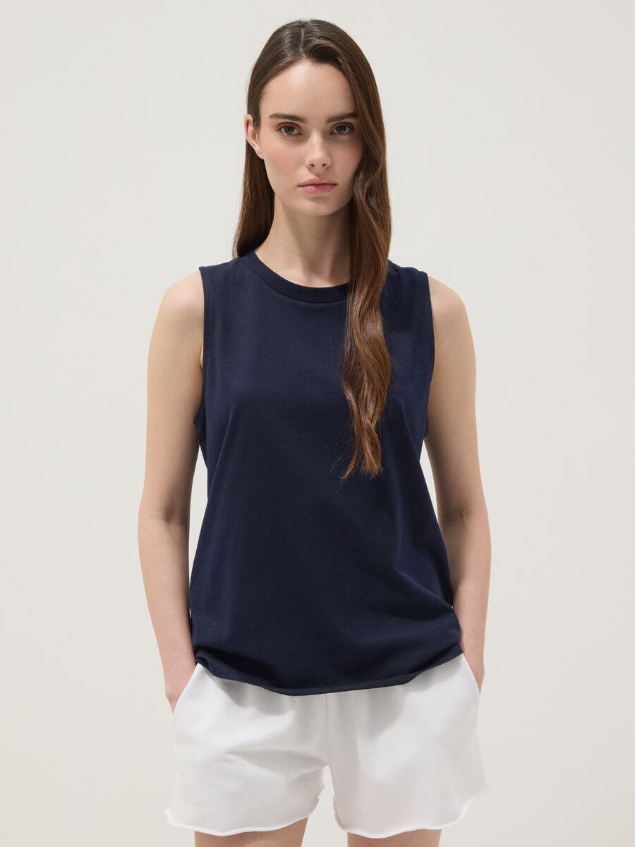 Tank top blu in puro cotone_0