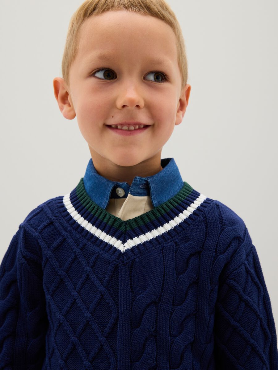 Maglione da bambino in puro cotone blu regular fit_2