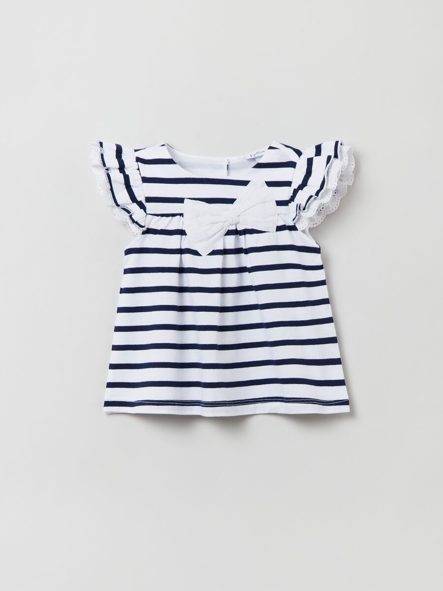 Striped T-shirt with bow and flounce_0